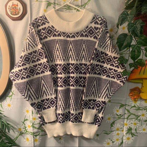 Vintage Sweaters - 80s vintage purple fair isle chunky knit sweater